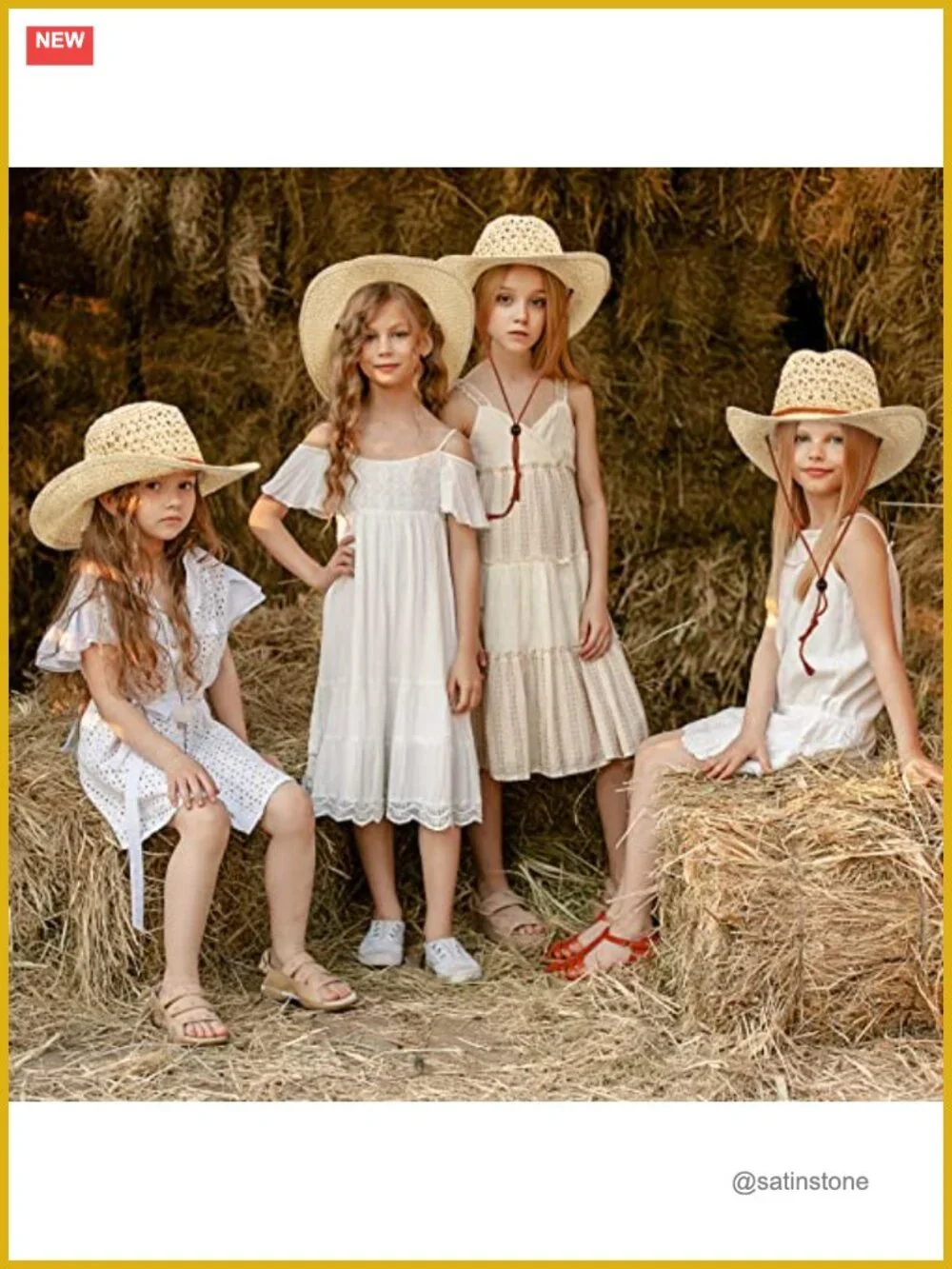 6 Pack Western Straw Cowboy Sun Hats with Chin Strap Wide Brim
